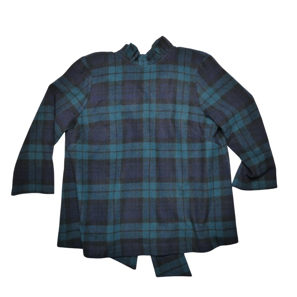Tuckernuck Jacket Womens XXL Green Plaid Wool Blend Ruffle Collar Zip Front